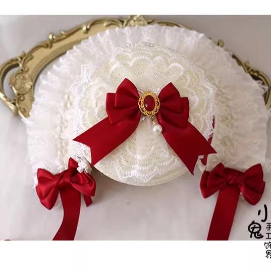 Xiaogui - Sweet Lolita Hat Strawberry Bonnet with Lace and Bow