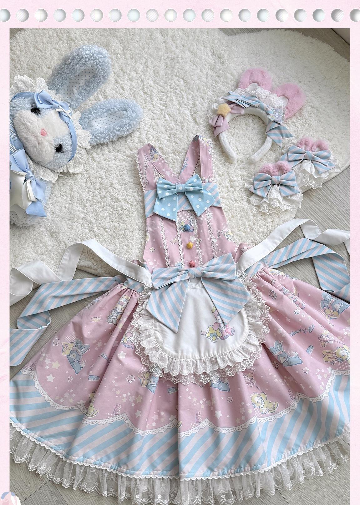 Star Gummies - IP Collaboration Sweet Lolita Dress, Bunny Print & Lace 44608:830555