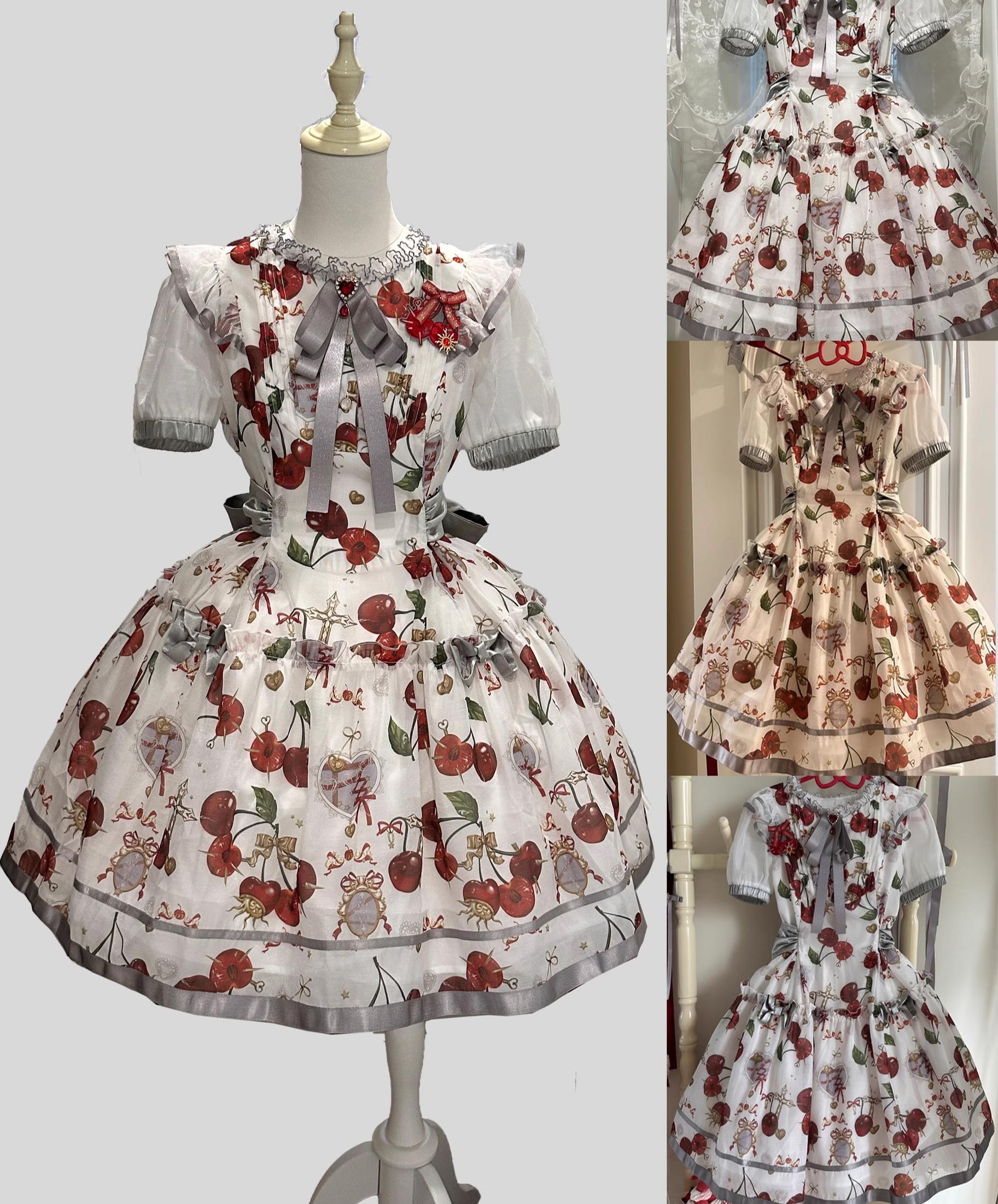 (Buy for me)Gloaming~Sweet Lolita Cherry print Short Sleeve OP and SK Set (2XL L M S XL) 28840:669080