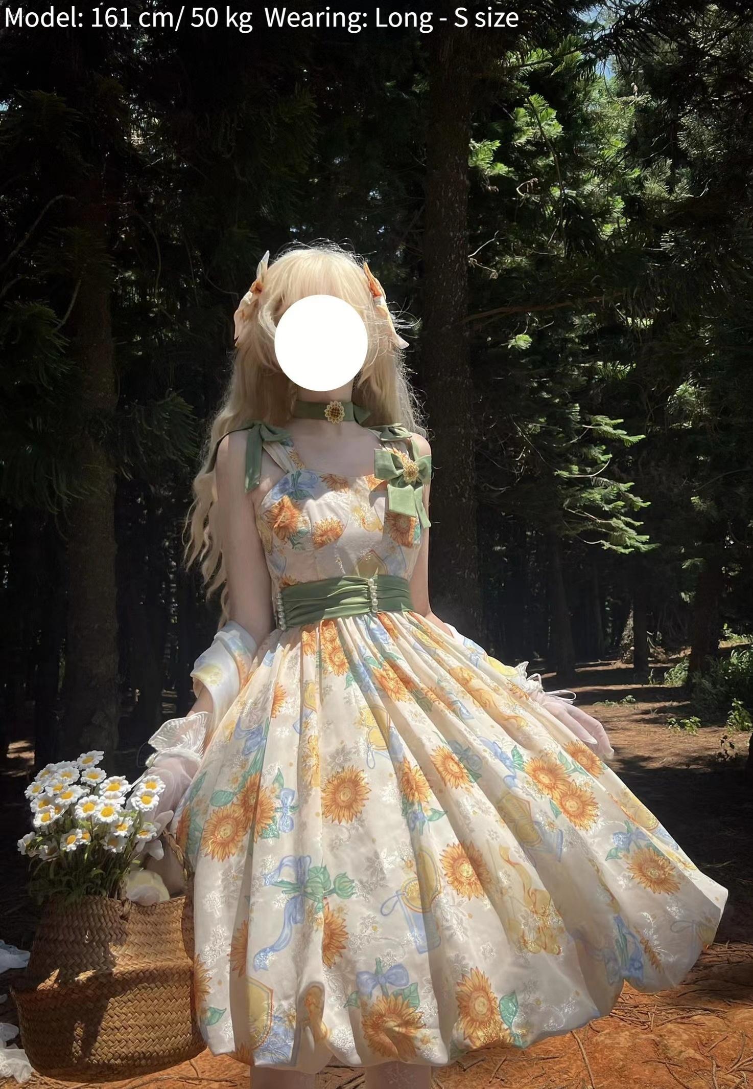 Akiyama Future Studio - Sunflower Print Lolita JSK Dress in Breathable Light Fabric Long - JSK Only F