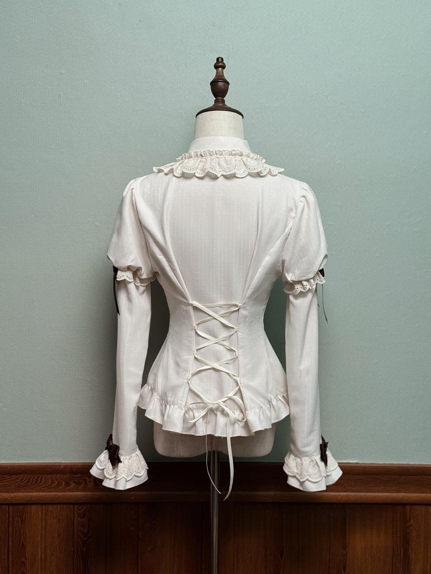 Alice Girl - Bear Chocolate Slab - Classic Lolita Slim Fit Shirt, Back Lace-up 44312:804513