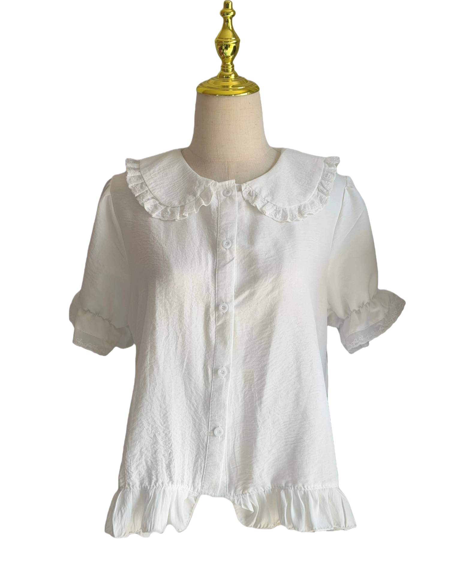 Strawberry Cat - Printed Sweet Lolita JSK Dress, Embroidered Strawberry Peter Pan Collar Shirt Only S