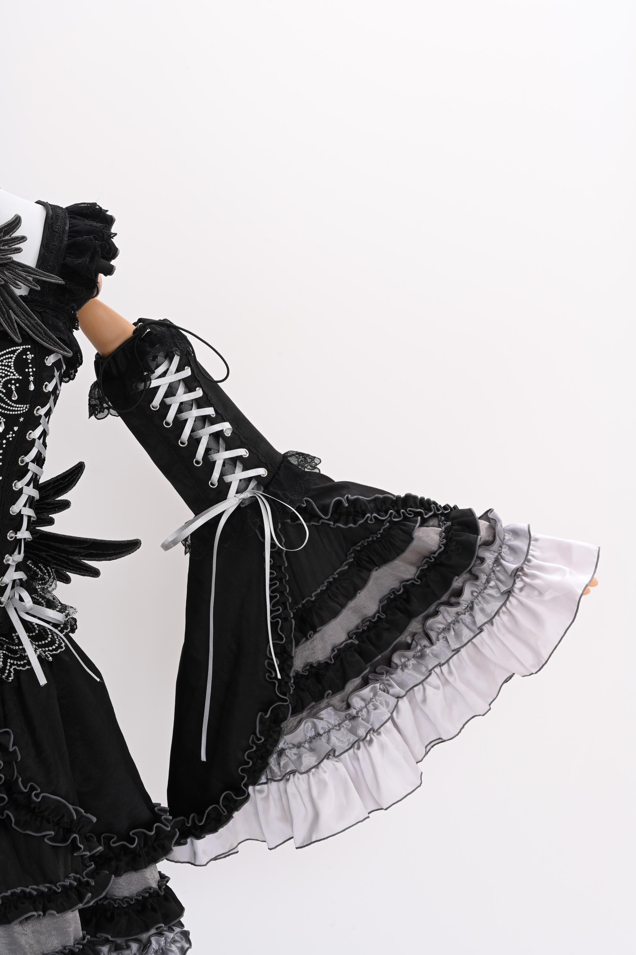 LustrE - Metallic Angel Black - Gothic Lolita Rhinestone Top & Ruffled Skirt Set (L M S XL) 43991:791063