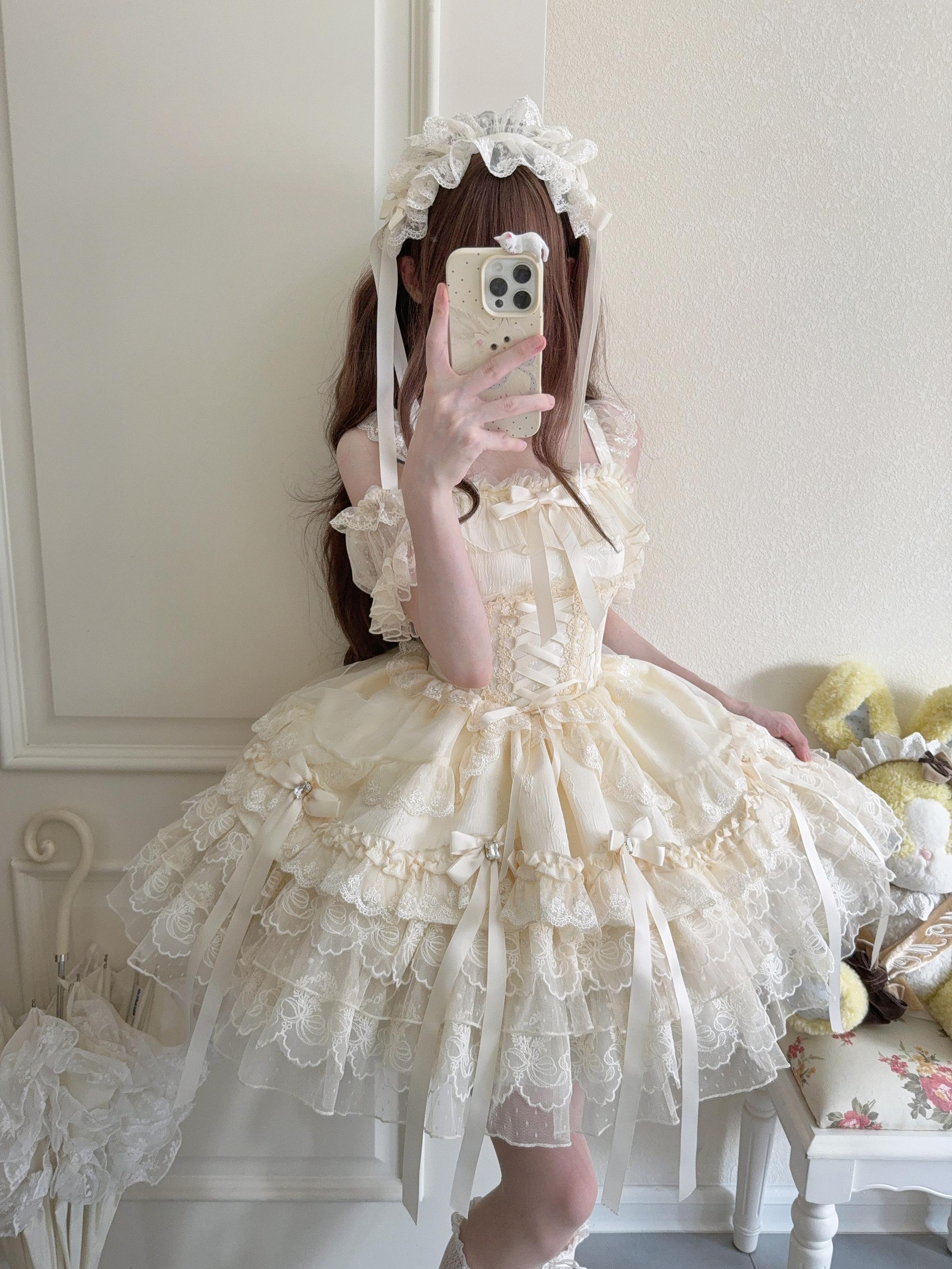 Sugar Girl - Ribbons of Love - Sweet Lolita JSK Dress, Tiered Ruffles