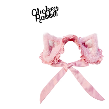 Choker Rabbit - Tabby Cat - Kawaii Lolita Accessory Cat Ear Headband Accessories cat pattern bonnet pink