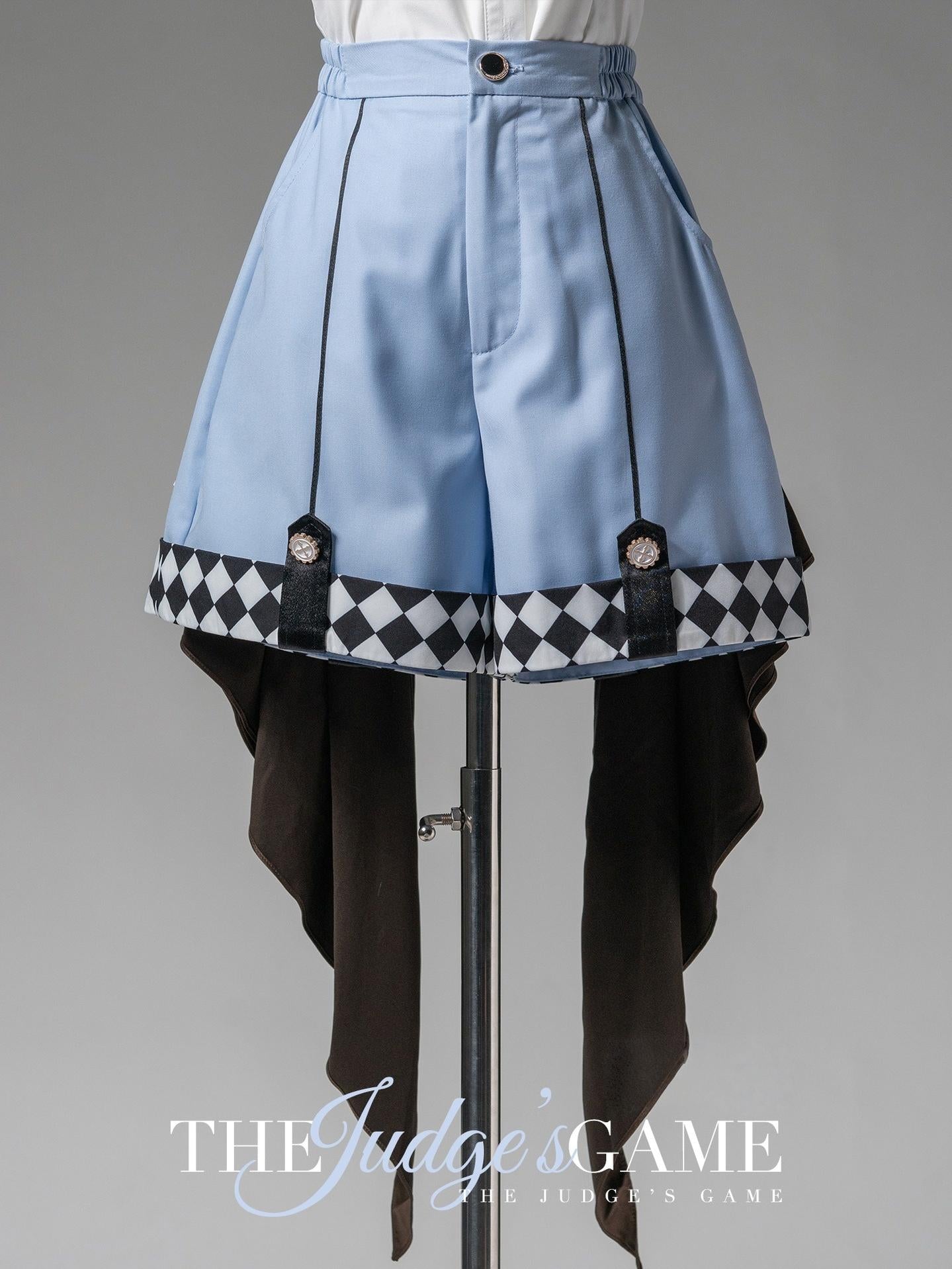 Forest Fluorescent Carps - The Judge's Game - Light Blue Ouji Lolita Shorts, Short Sleeve Shirt Light Blue Shorts Only S