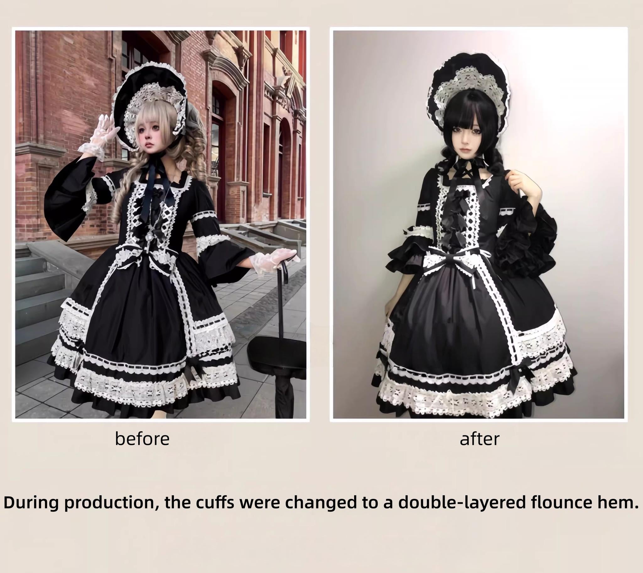 First Otome - Black Old School Lolita OP Dress, Lace Details 44645:825278