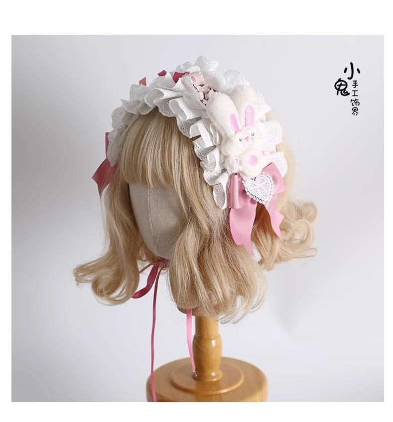 Xiaogui - Sweet Lolita Headdress Pink White Top Hat and Hairband