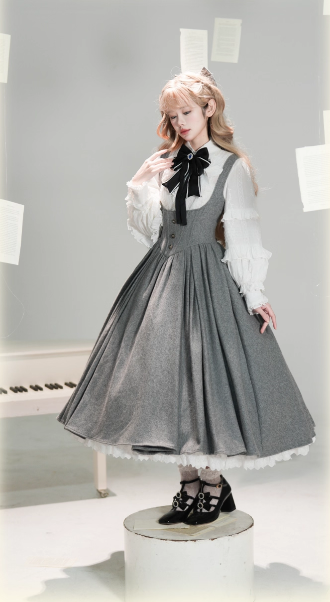 Wand Not for Your Lover - Wool Classic Lolita Bust Supporting JSK, Embroidered Shirt