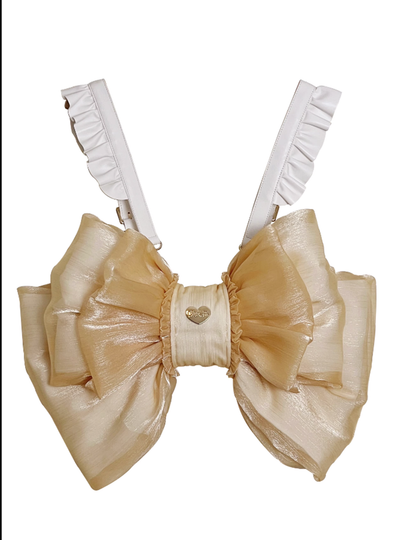(Buyforme)Boguta~ Satin Butterfly Bow Bag Versatile Elegance Lolita Bag S yellow bag+white shoulder strap 