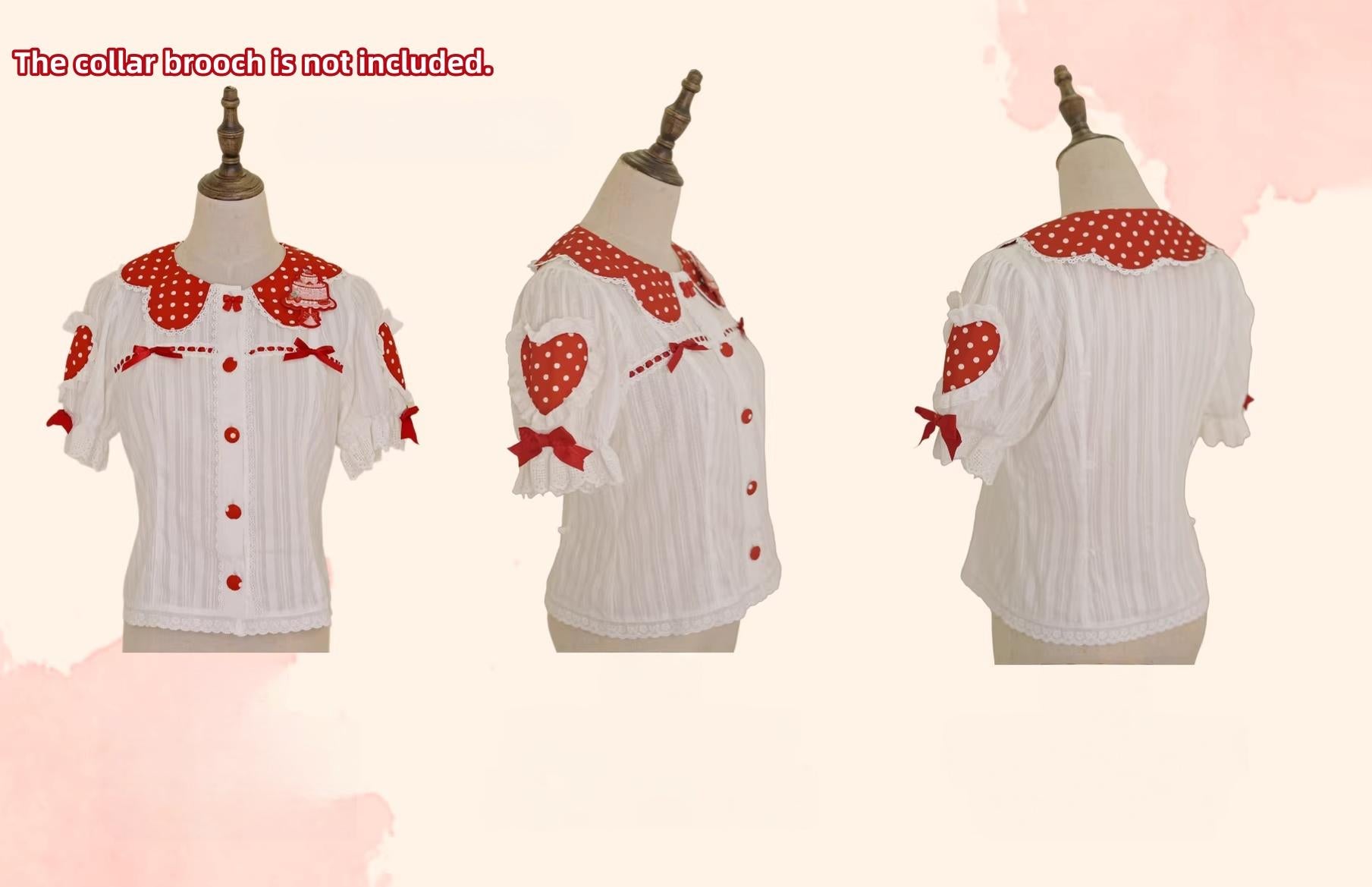 Strawberry and Bear - Printed Sweet Lolita JSK Dress, Heart Shaped Collar Shirt