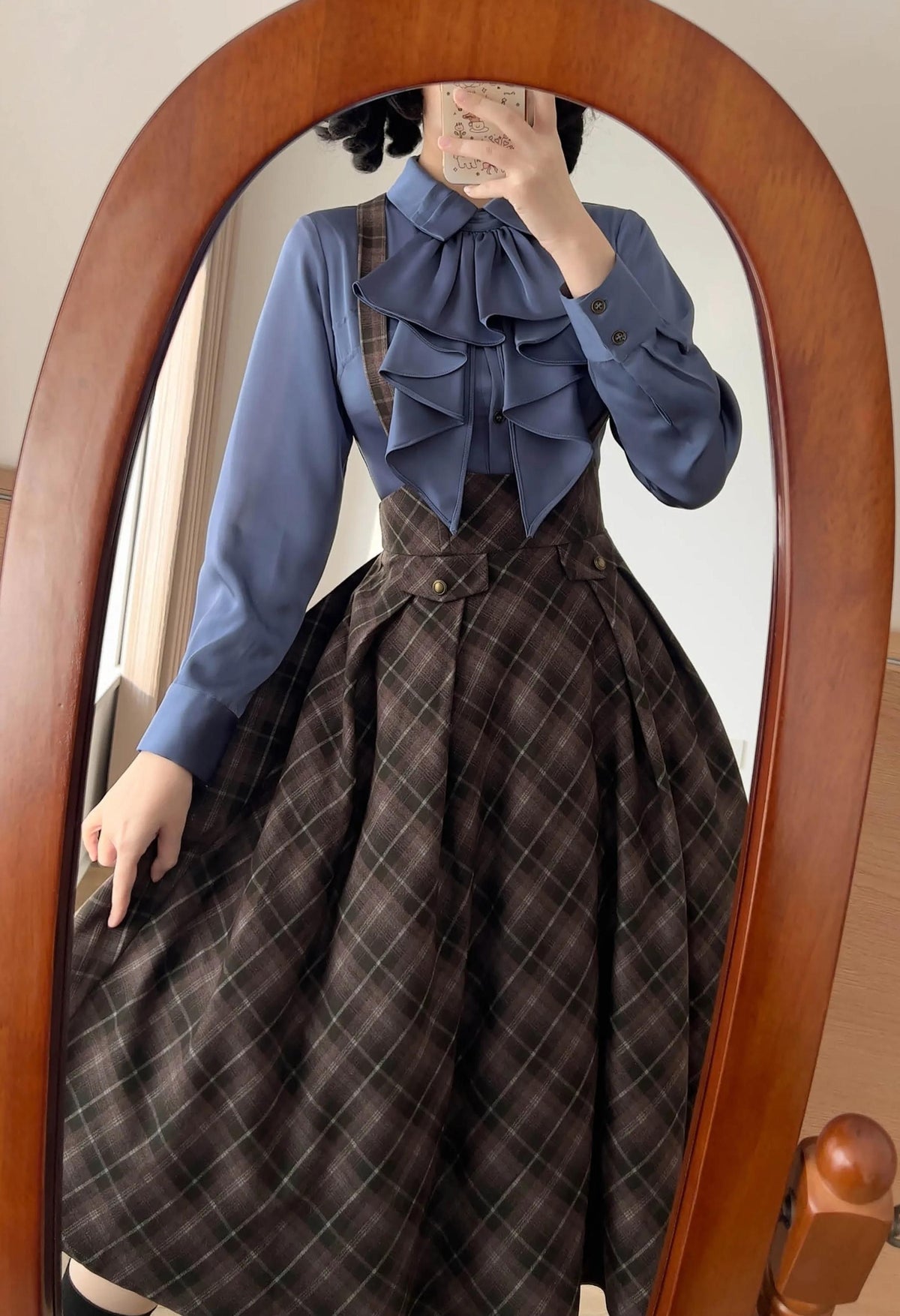 Forest Beats - Elegant Classic Lolita Suspenders Skirt, Plaid Pattern 46082:874463
