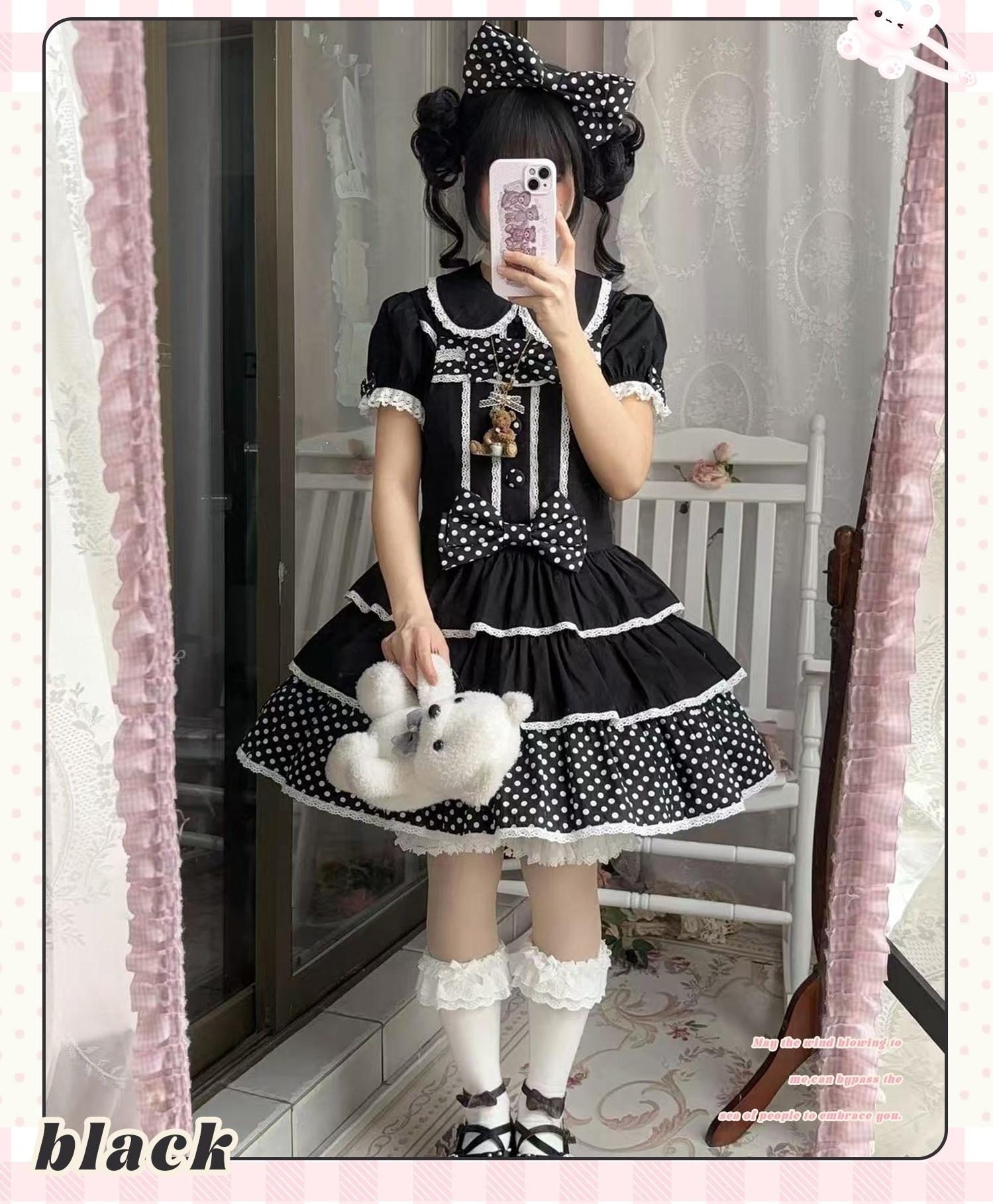 Sweet Dream Sheep - Polka Dot Tri-Hem - Cotton Sweet Lolita Salopette, Peter-pan Shirt