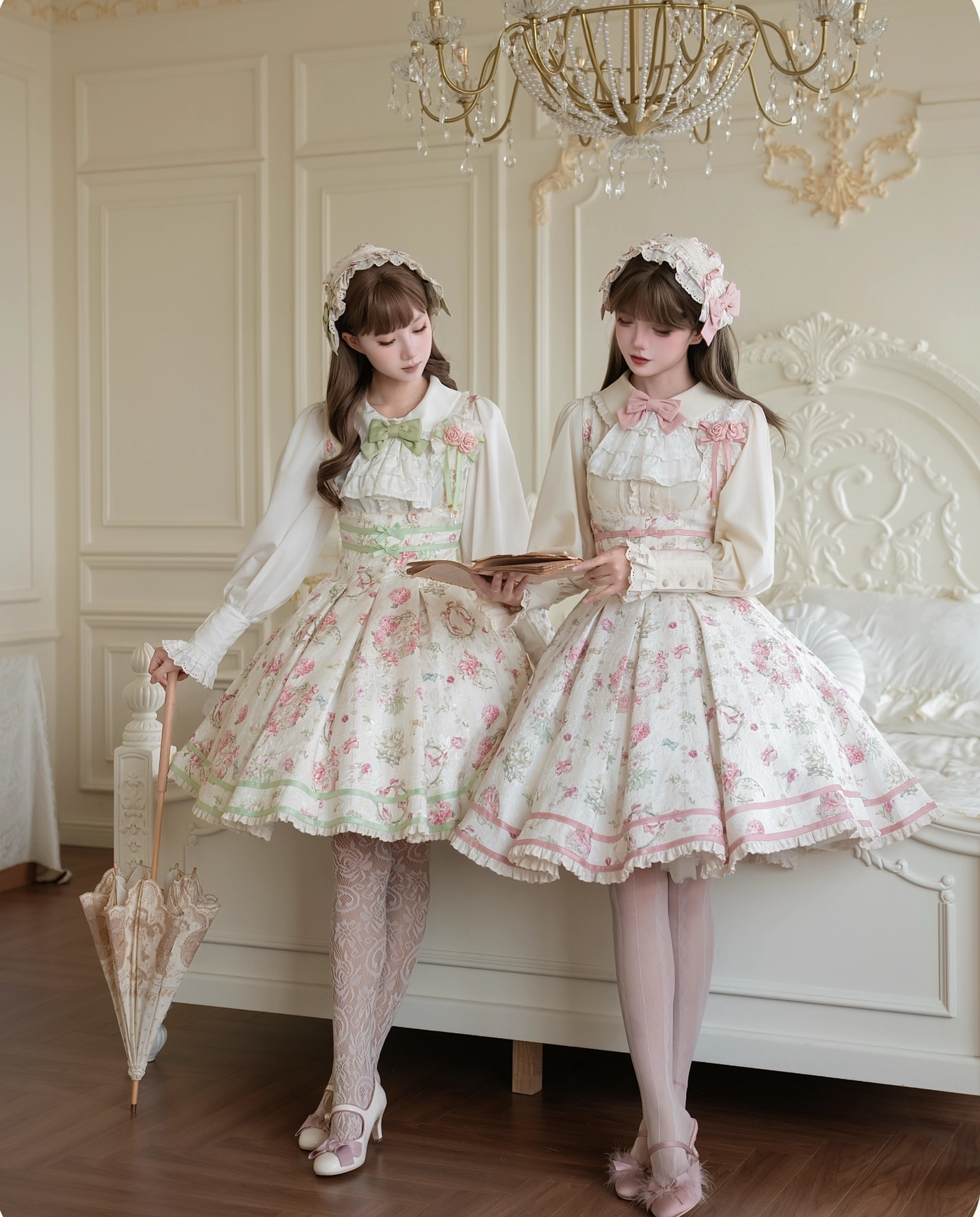 Hydrangea Tea Party - Classic Lolita Bust Supporting JSK, Mutton Sleeve Shirt