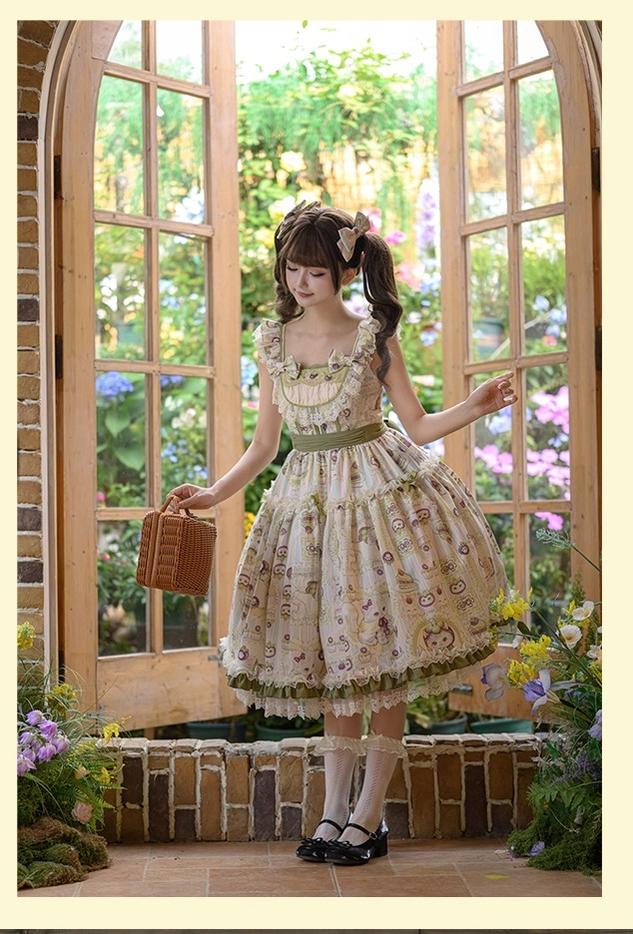 Urtto - Mangosteen Cat - Printed Country Lolita JSK, Pocketed Jacket