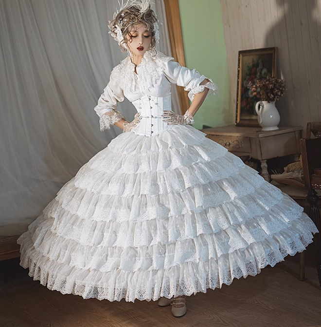 Sentaro - Elegant Lolita A-line Fish-bon Adjustable Tiered Skirt 15014:208584