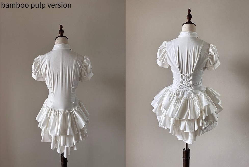 FlowerFairyDaily~Midnight Prayer~Solid Lolita Shirt with Flowing Tiered Back Hem 43006:762119