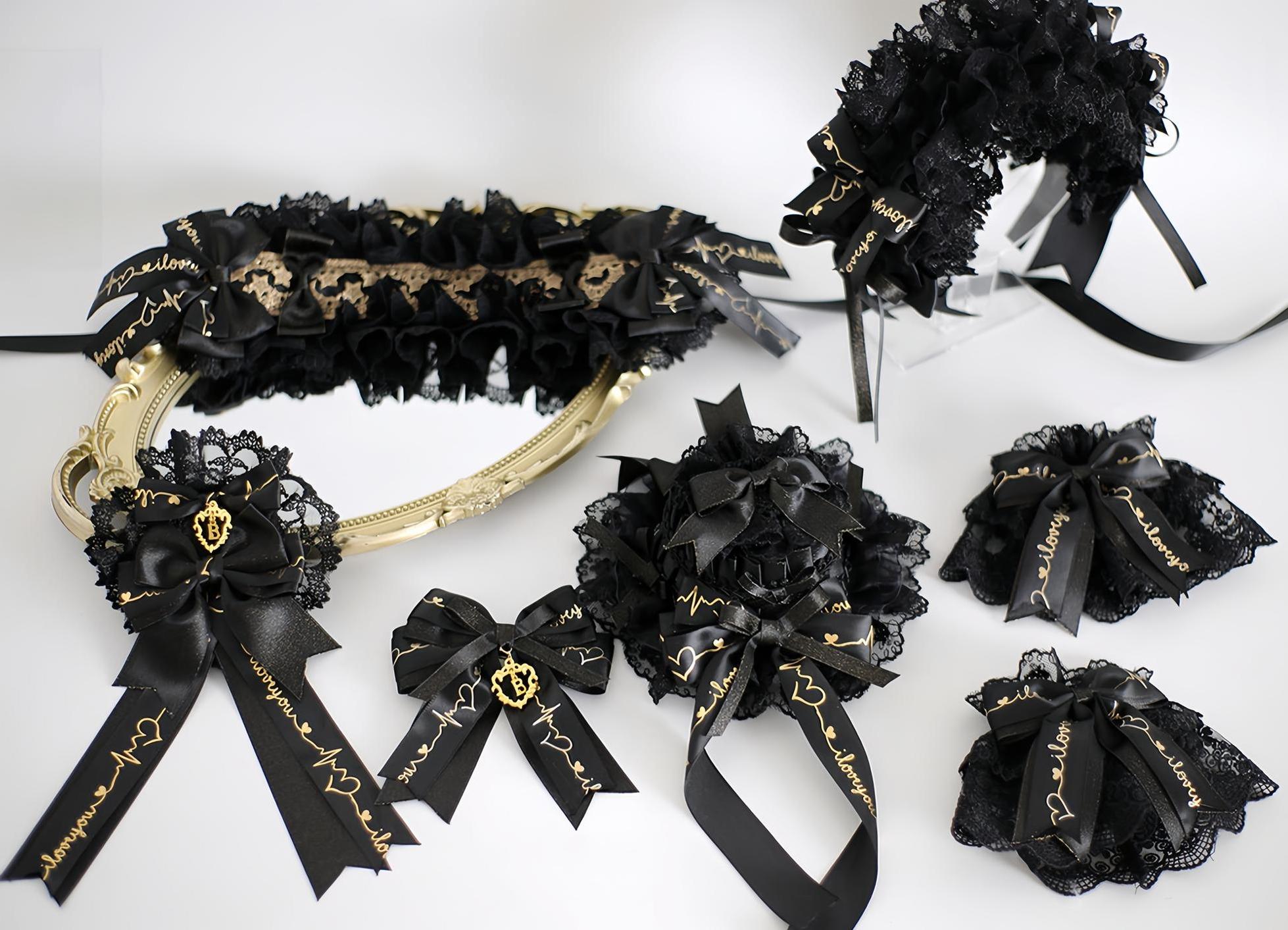 Black-gold Classic Lolita Headpiece, Gold Stamping Accent 45849:865444
