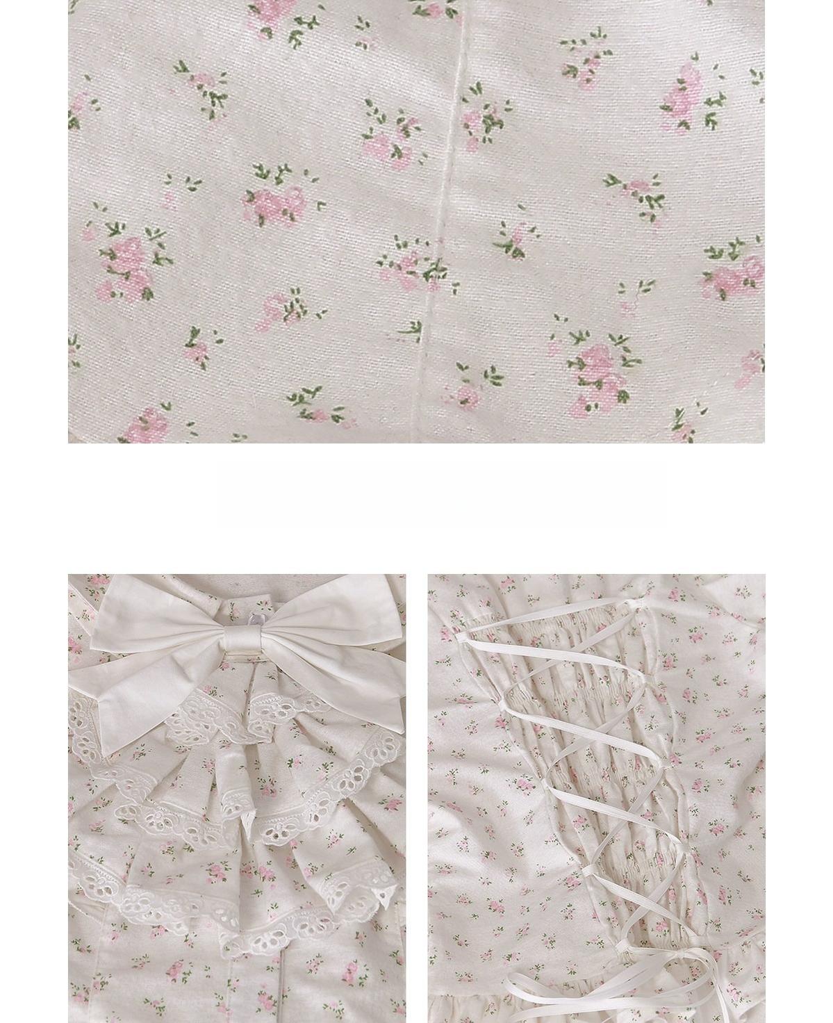 Old School Lolita Cotton Shirt, Floral Print 44517:812224