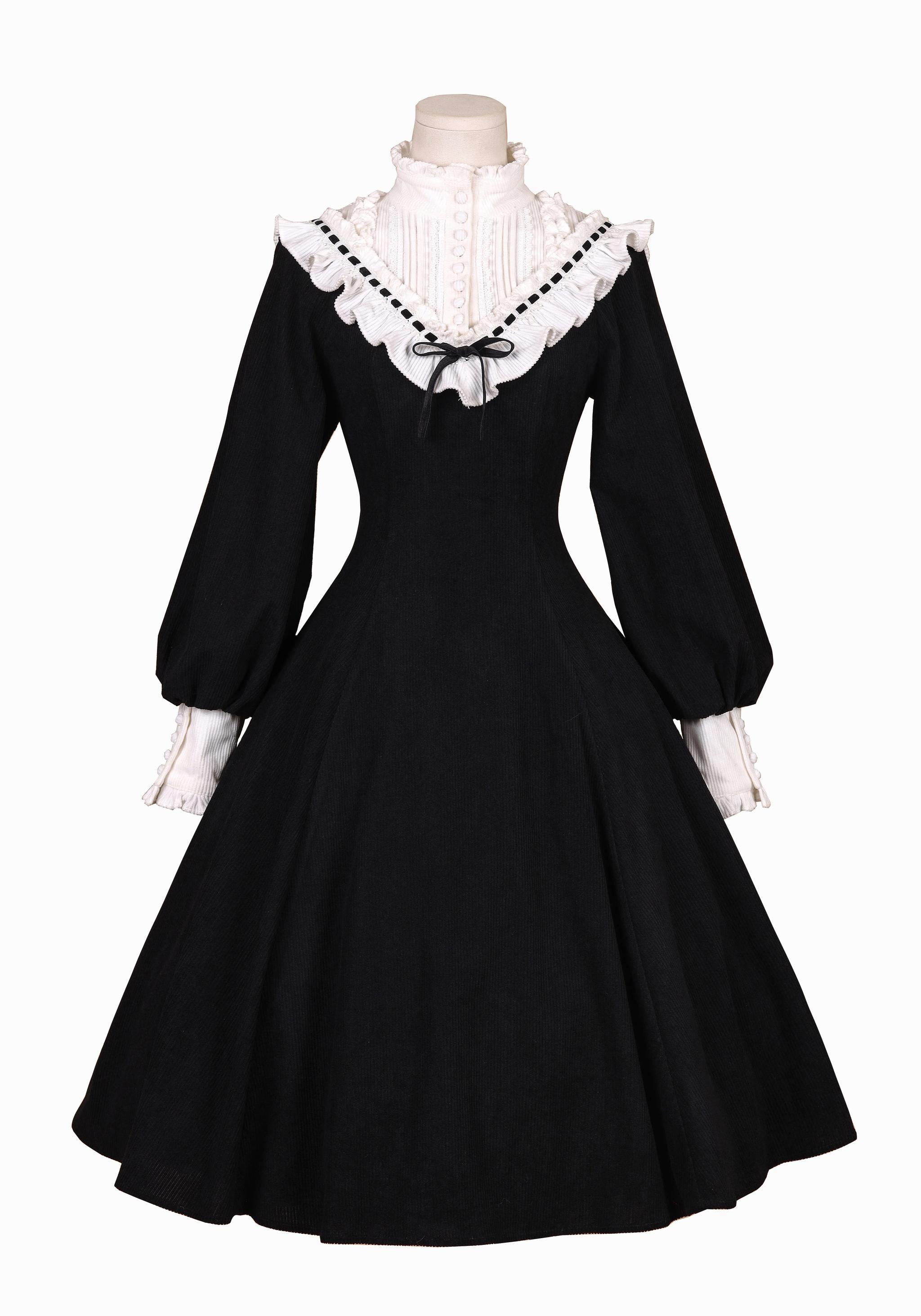 Miaoplus - Winter Birch Forest - Elegant Lolita OP Dress Corduroy Long Sleeve Winter Dress Black S