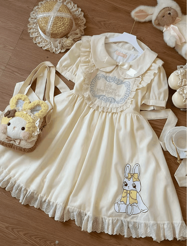 Niu Niu - Sweet Dream Bunny - Plus Size Kawaii Lolita Apricot OP Apricot OP (with bunny embroidery at hem) XL