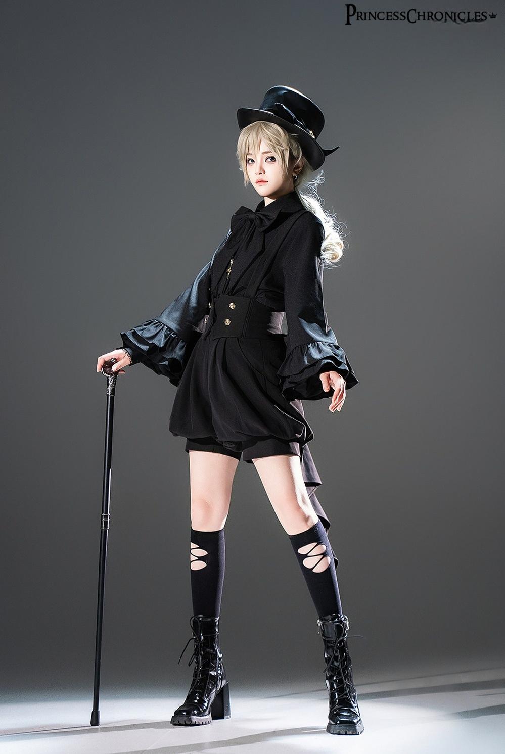 Princess Chronicles - Doll - Black Ouji Lolita Shirt with Removable Large Bow Tie