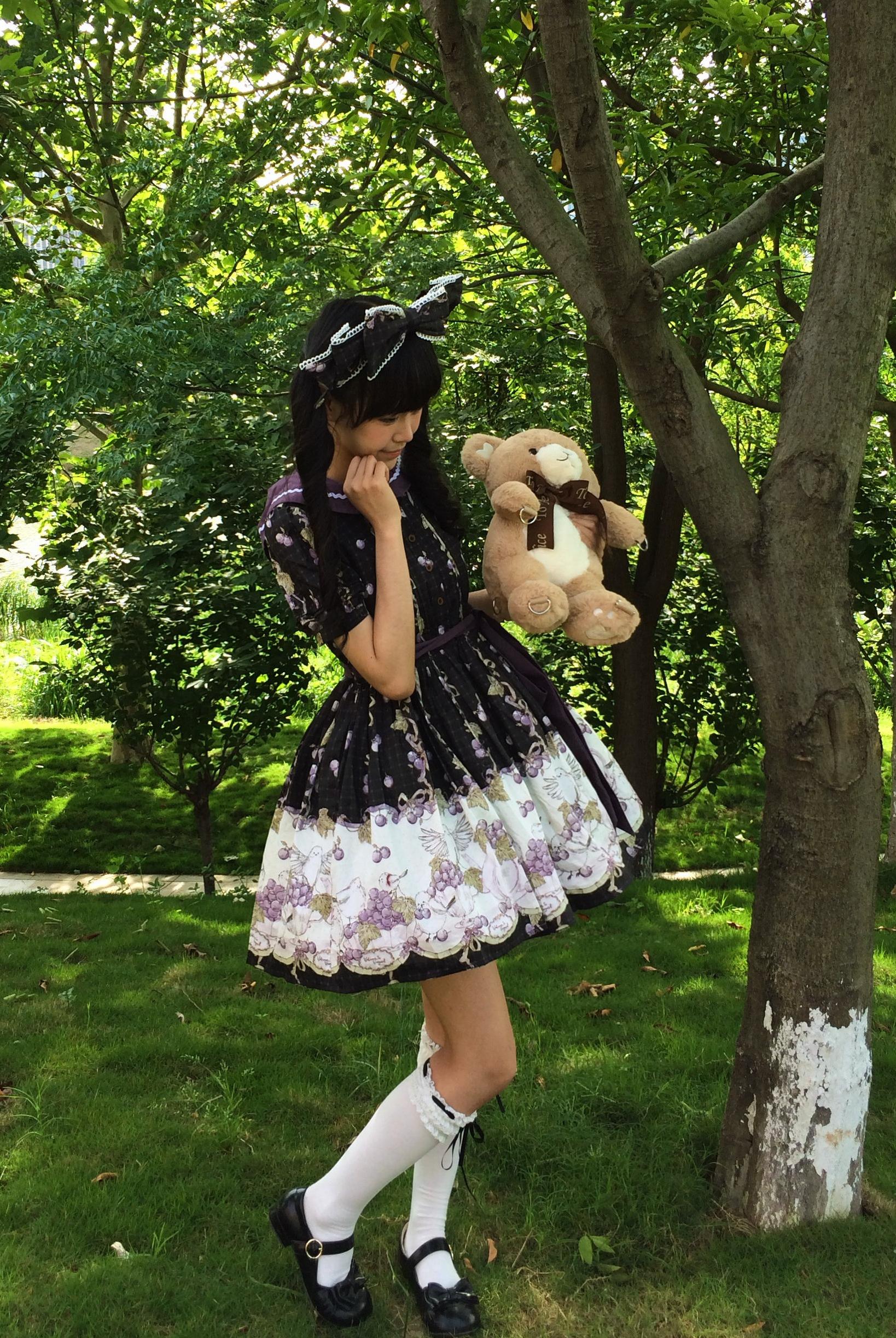 Grape Season - Cotton Classic Lolita Grape Printed OP & JSK Dress 45609:855235