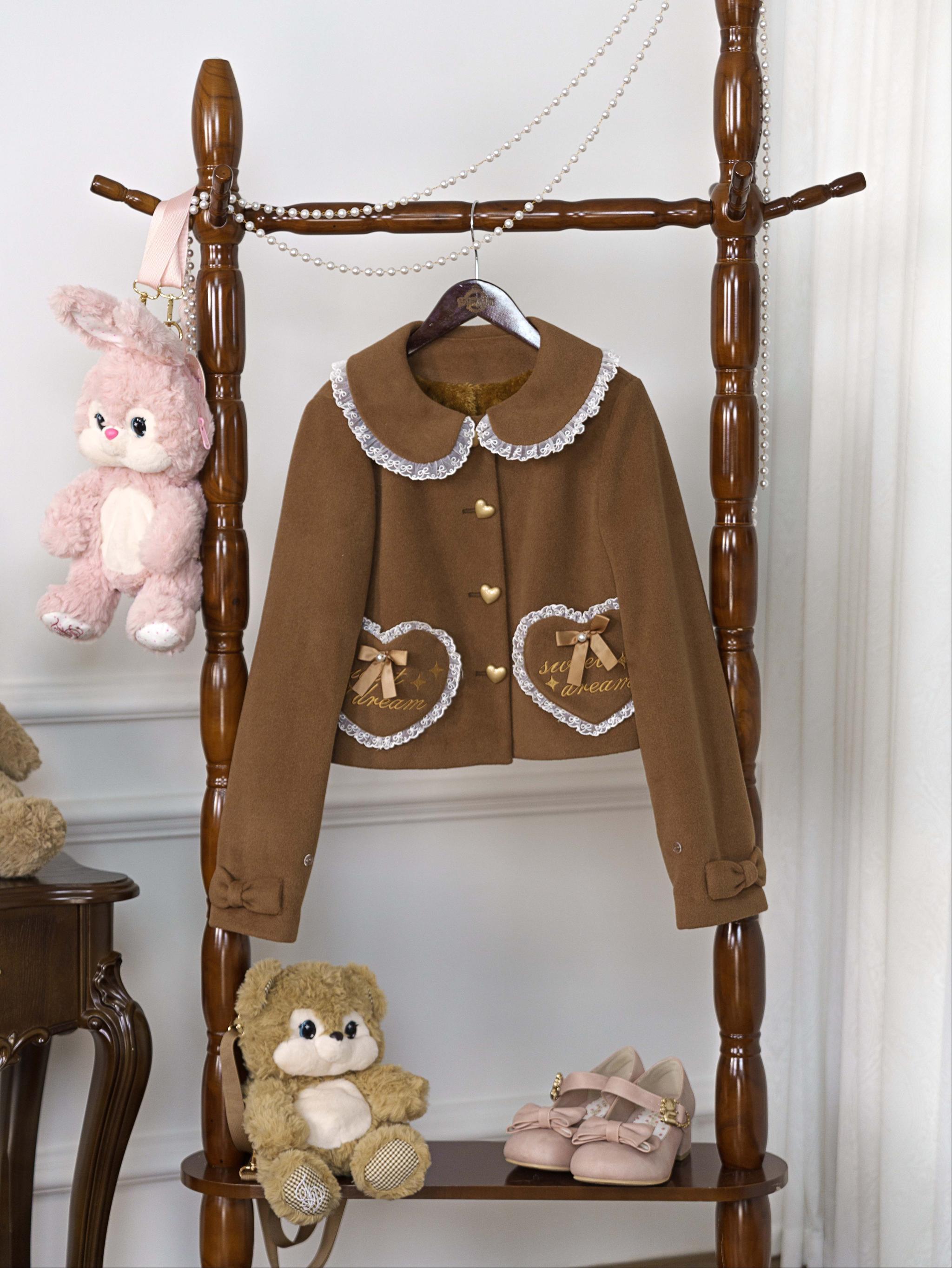 Milk Puff - Winter Fleece-lined Sweet Lolita Coat, Detachable Collar 44043:793450
