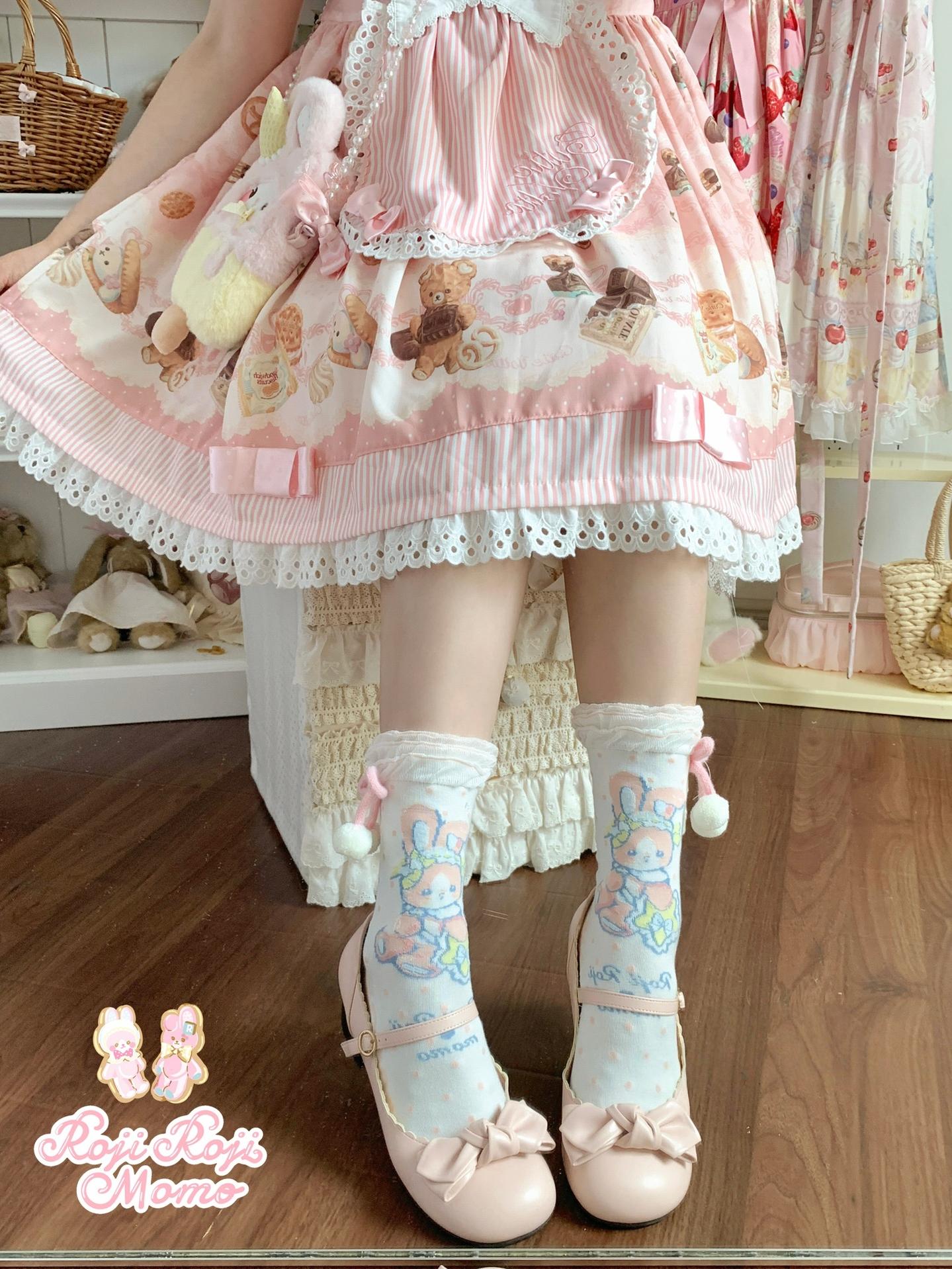 Roji Roji - Kawaii Lolita Mid-Calf Socks, Rabbit Print 44017:792672