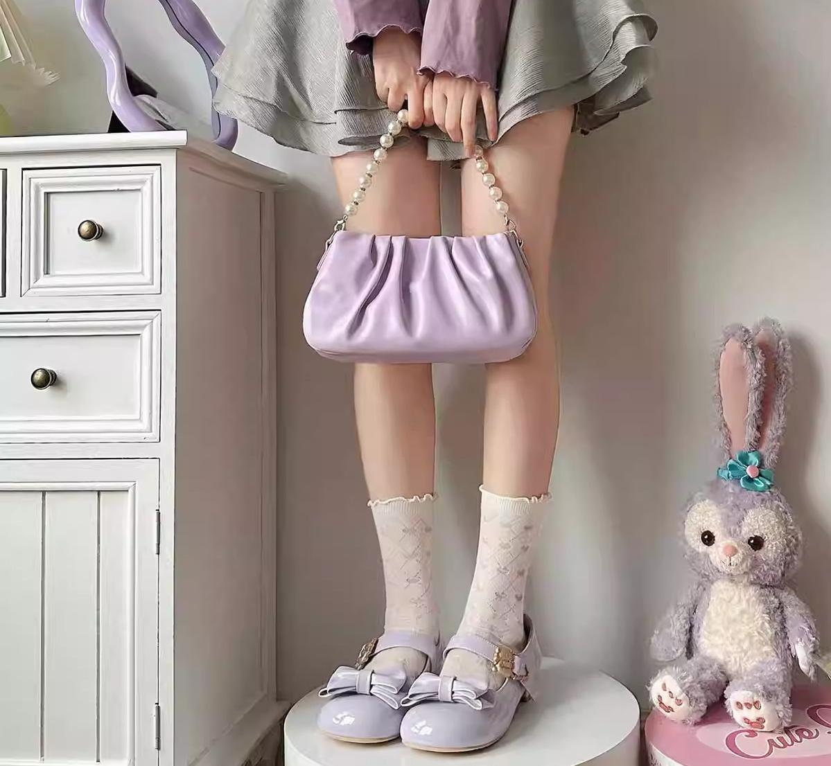 Sheep Puff~Hug Bear~Sweet Lolita Heel Shoes Bear Metal Buckle Bow Shoes 38702:597666