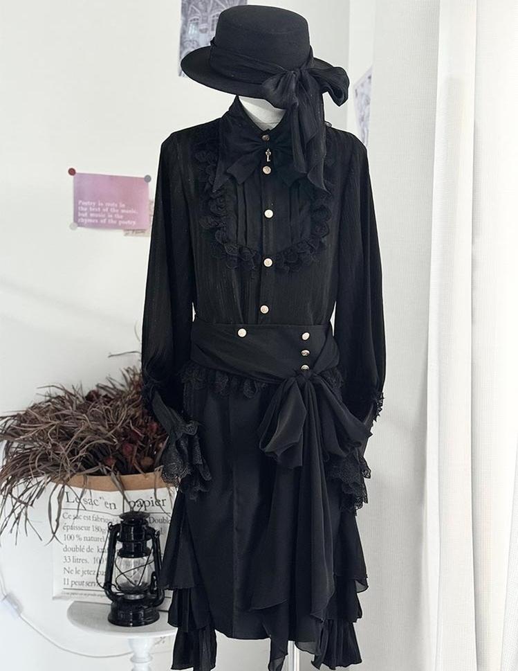 CastleToo - Eternal City - Black Ouji Lolita Pointed Collar Shirt Outfit