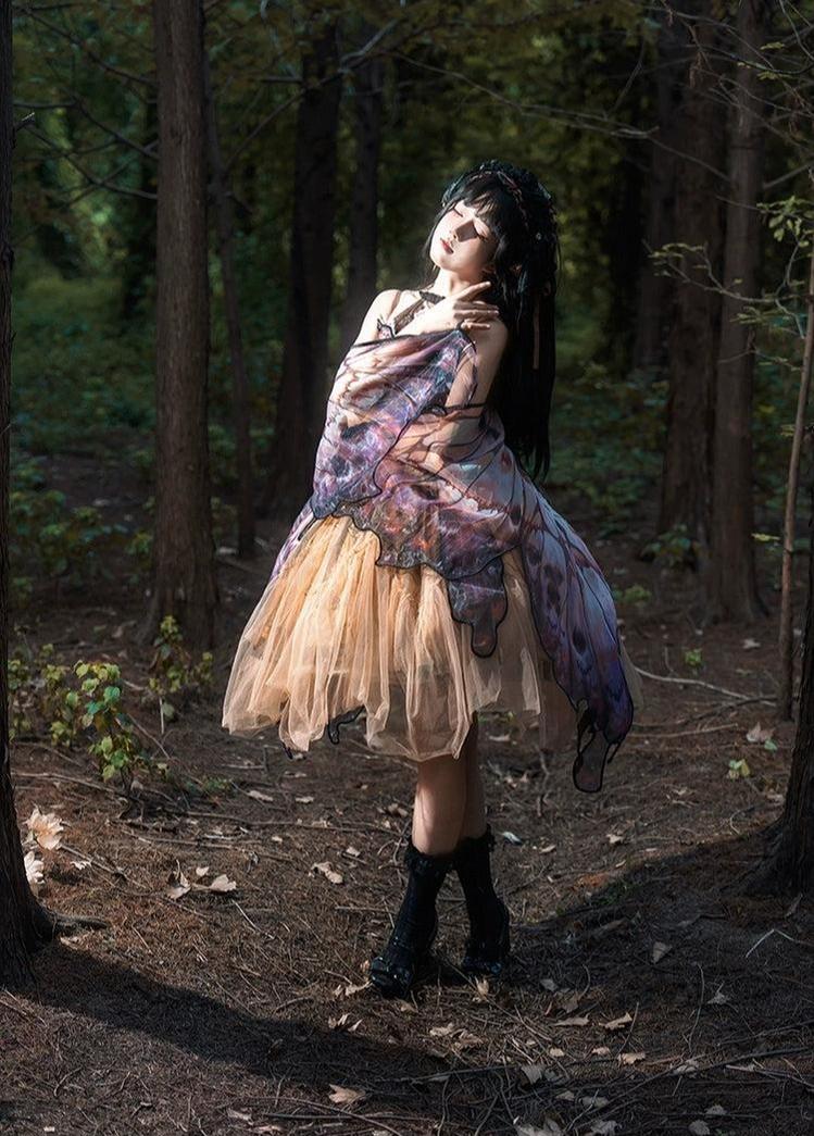 Urtto - Dead Leaf Butterfly - Chiffon Gothic Lolita JSK, Irregular Tiered Skirt 44352:804920