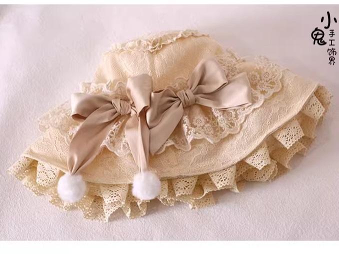 Xiaogui~Retro Lolita Hat Lace Handmade Doll Hat with Multicolor Bows 34022:457096