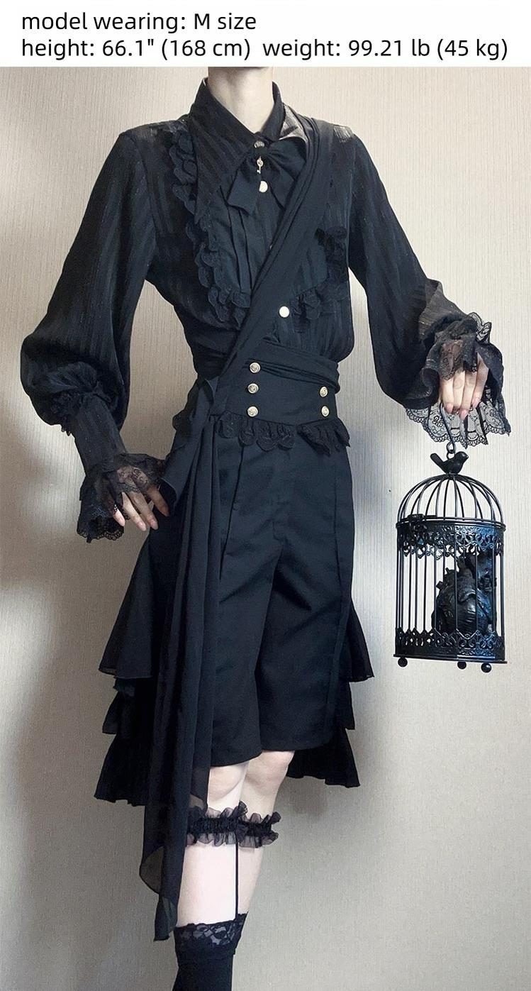 CastleToo - Eternal City - Black Ouji Lolita Pointed Collar Shirt Outfit