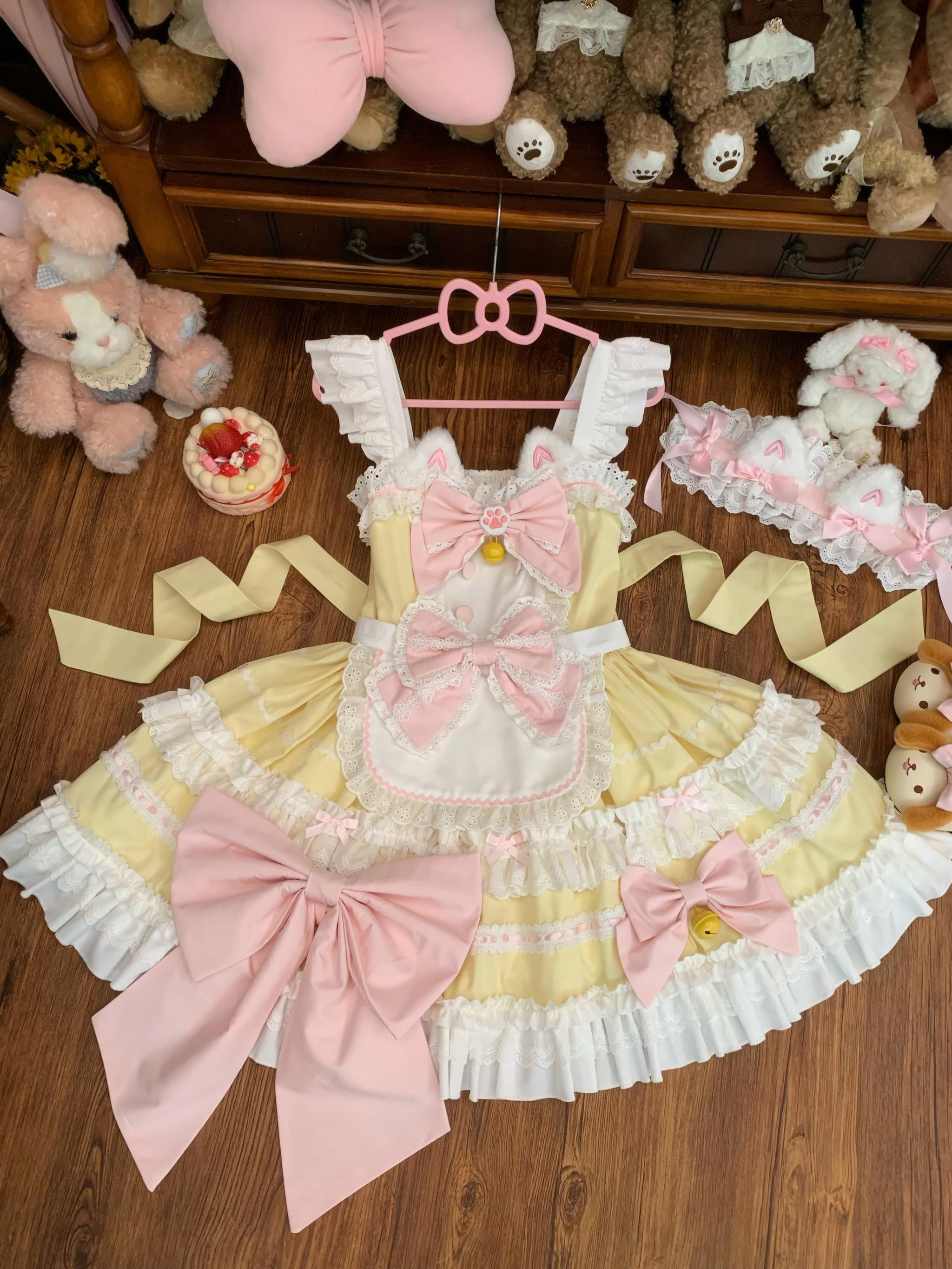 Sugar Girl - MeowRin SweetMaid - Sweet Lolita JSK, Adjustable Straps Yellow JSK + Apron Only S