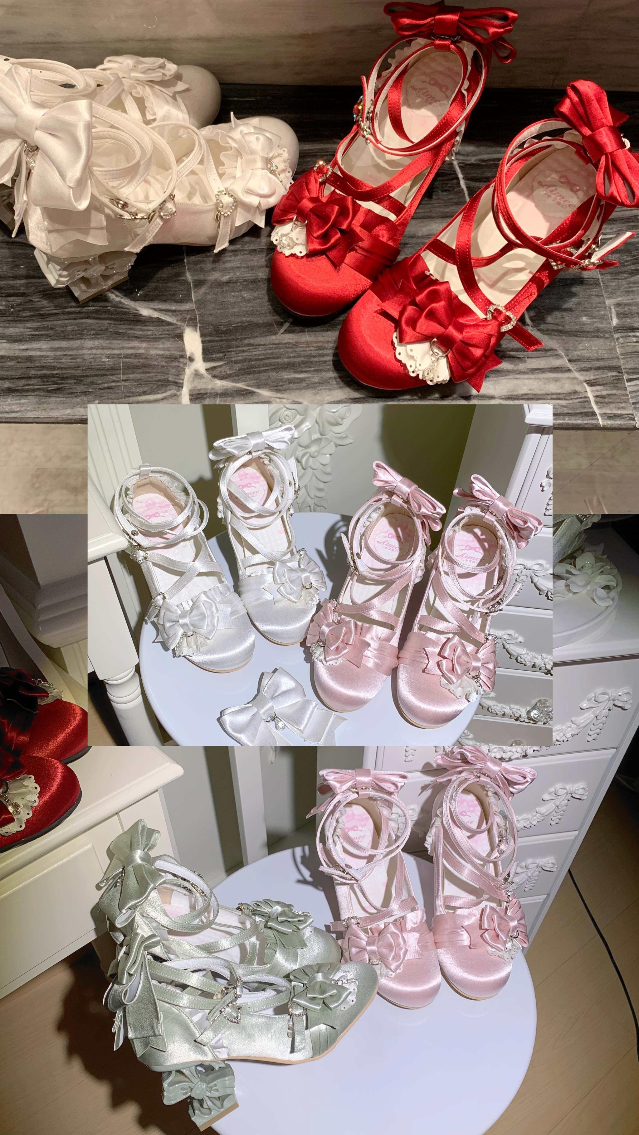 Thousand Knots - Classic Lolita Satin Heels Shoes, Bow-shaped Heel