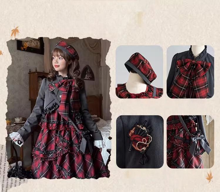 Honey Machine - Scotch Accordion - A-Line Plaid Daily Lolita JSK, Short Coat (L M M) S XL / L M S XL) 44302:803339