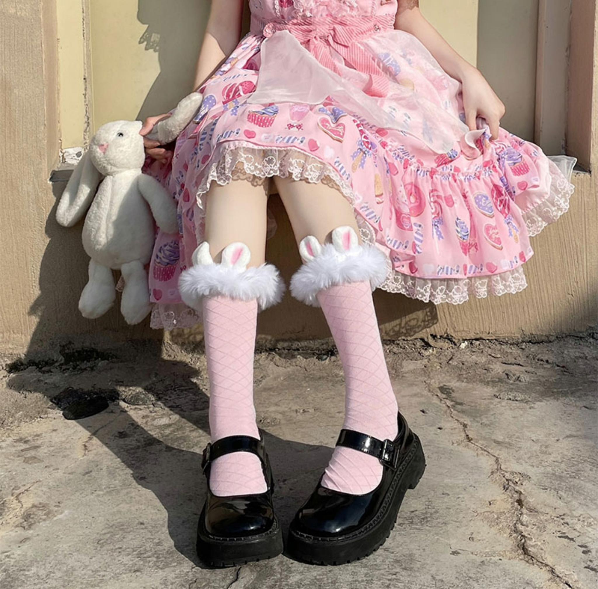 Hua Nai Cat - Winter Lolita Socks Cute Plush Lace Calf Socks