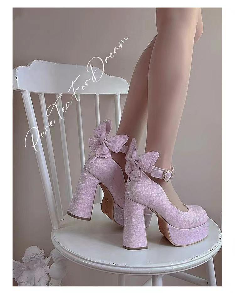 Pure Tea For Dream~Untouchable Butterfly~Elegant Lolita Heels Lolita Shoes PU Shining Platform 32642:388822