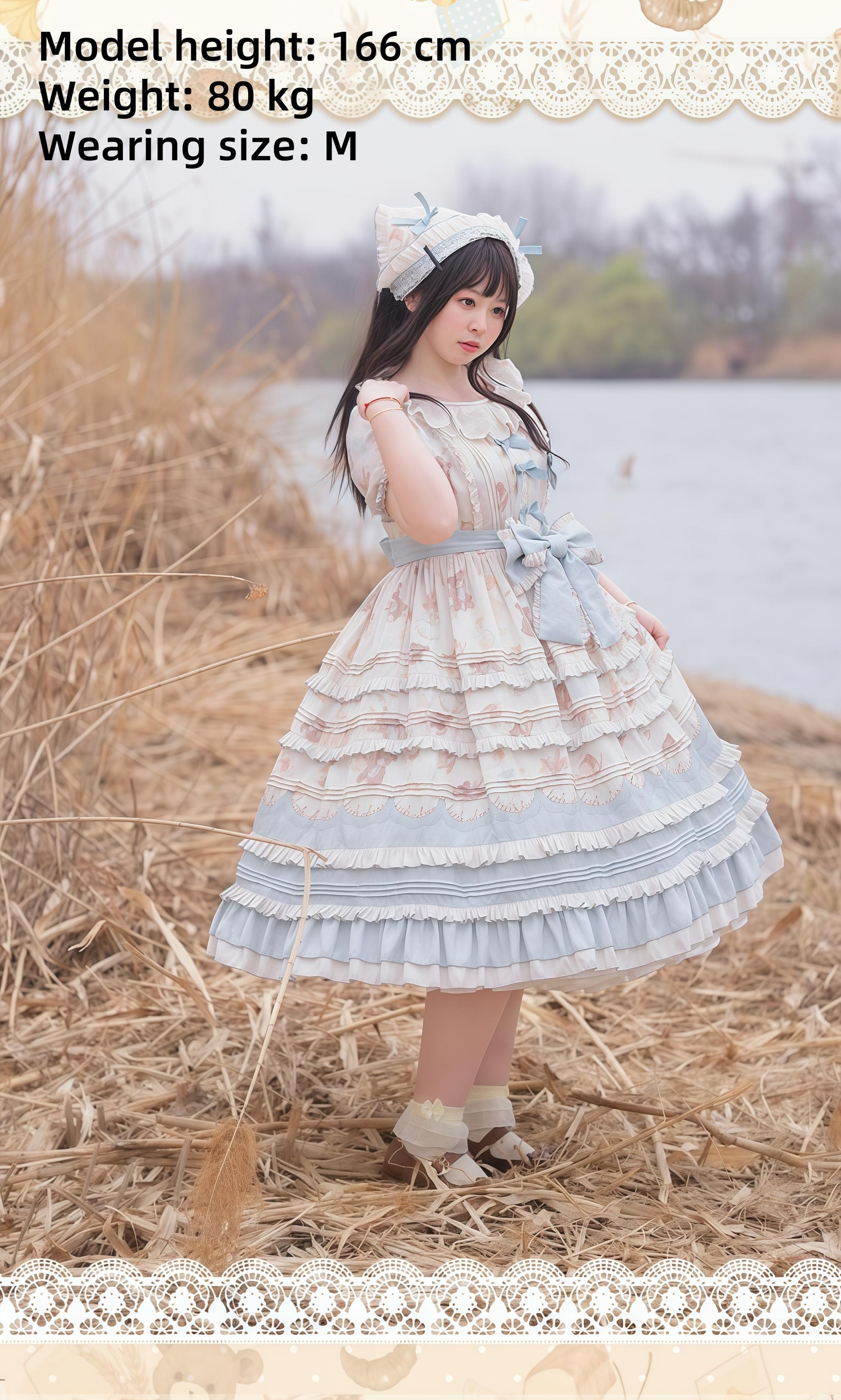 Chubby Cat Diary~Harvest Bear~Plus Size Country Lolita OP Dress with Teddy Bear Print 43201:771488