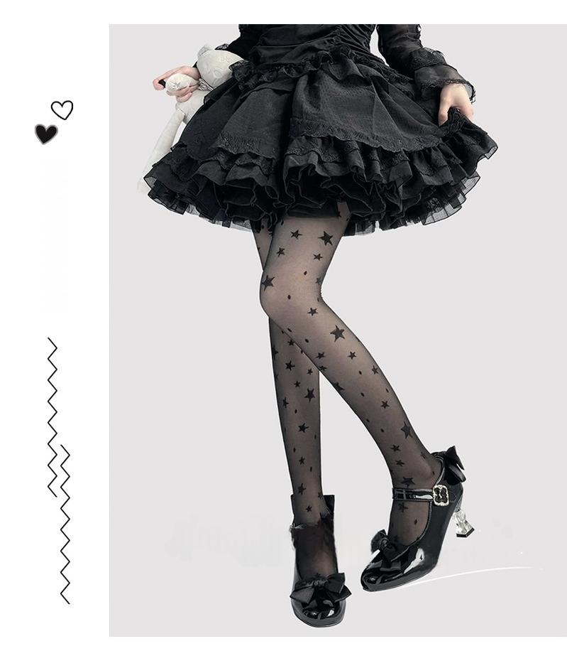 Hua Nai Cat - Summer Kawaii Lolita Thin Tights Sheer Pantyhose with Star Pattern