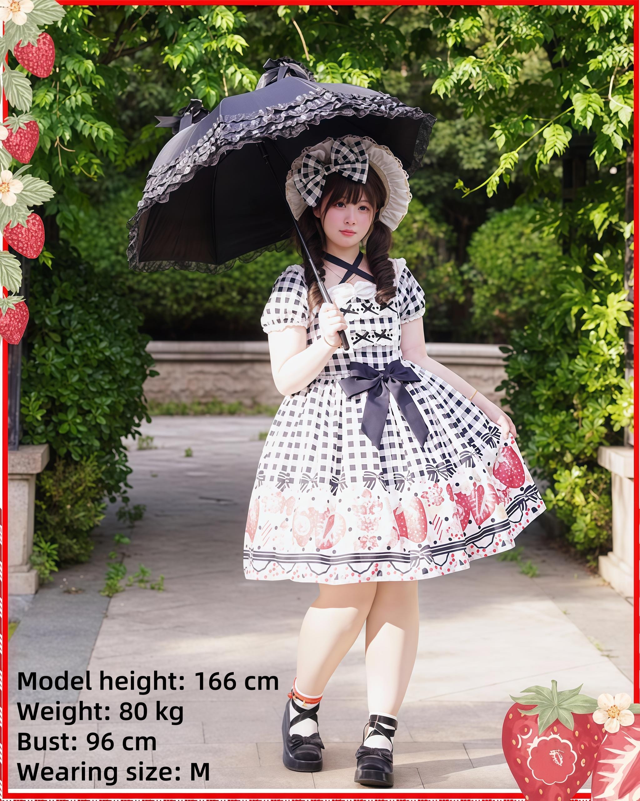Chubby Cat Diary - Gingham Strawberry - Plus Size Country Lolita OP Dress 43202:771390