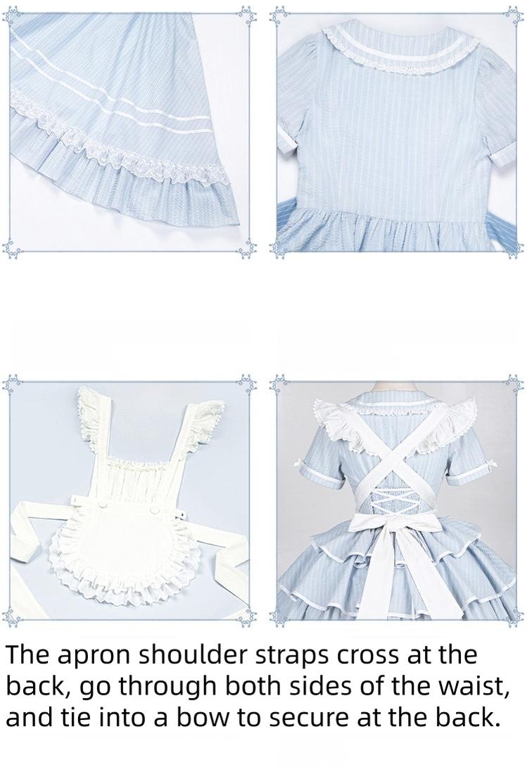 Seven-Day Bell - Blue Classic Lolita Striped OP Dress, Sailor Collar
