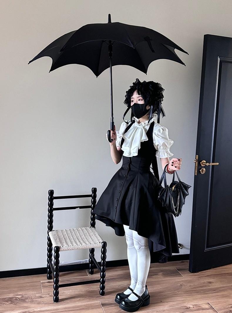 FlowerFairyDaily - Trace Night - Gothic Lolita Short-sleeved Shirt with Adjustable Waist