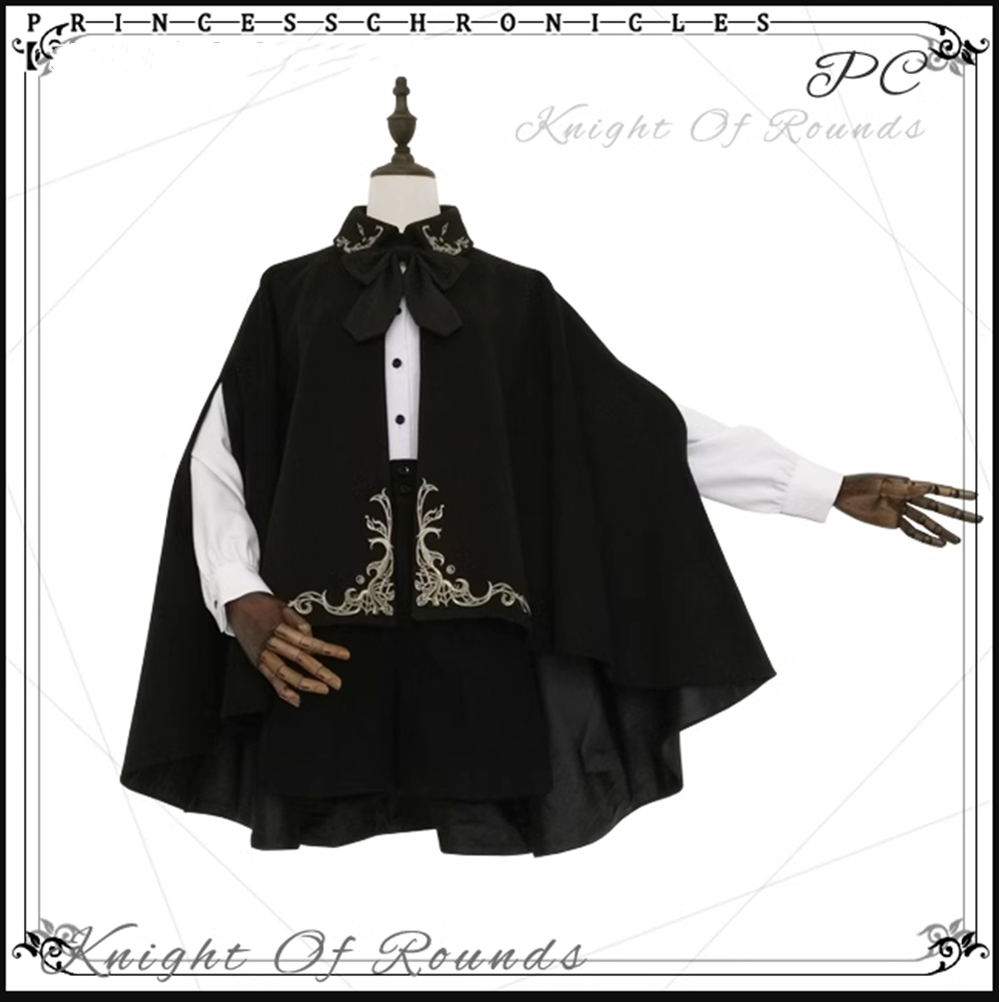 Princess Chronicles - Medieval Ouji Lolita Embroidered Cape S Black Cloak