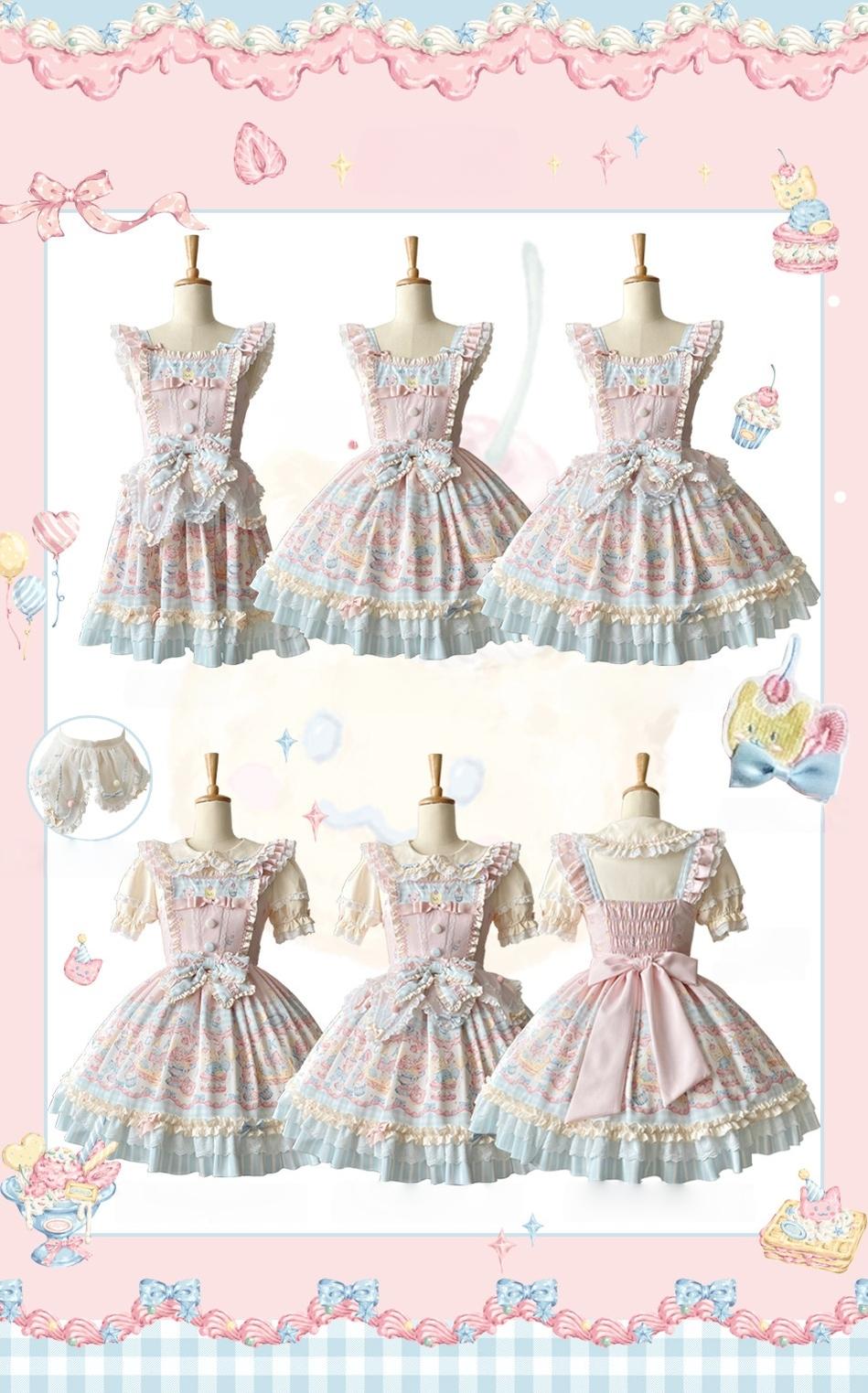 Sweet Cat Fruit Candy - Sweet Lolita Dessert Printed JSK Dress, Bows & Ruffles