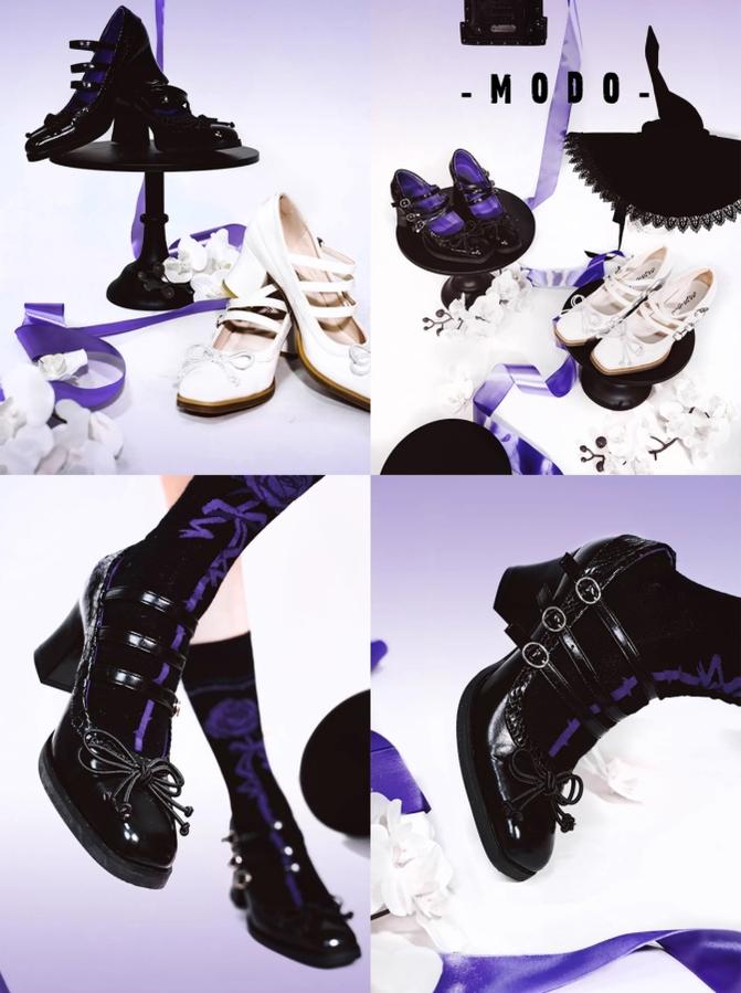 MODO - Gothic Lolita Shoes Chunky Heels with Snake-Pattern and Bow 42593:747749