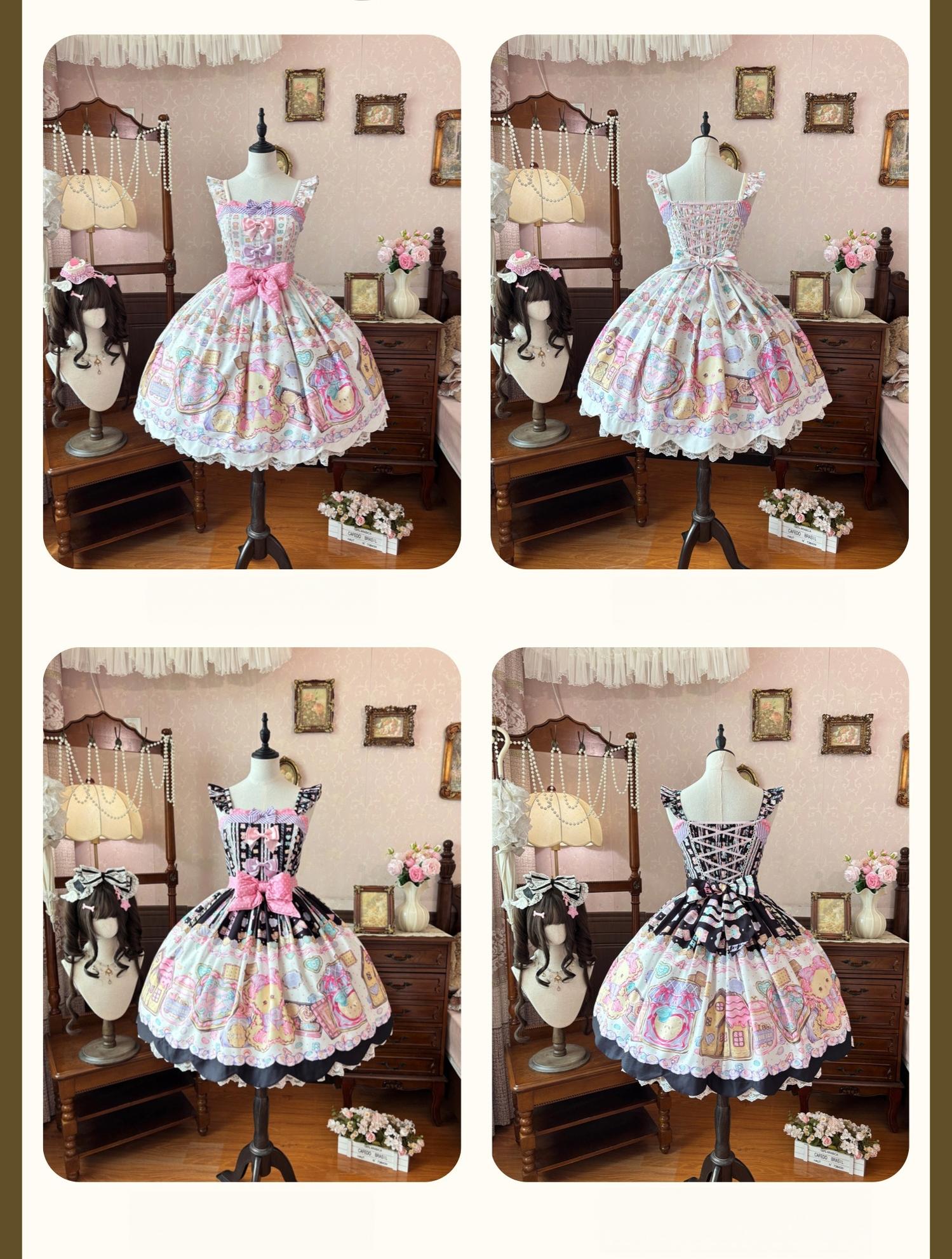Sugar Frost Cookie - Old School Lolita Bear Dessert Printed JSK Dress 45661:857399