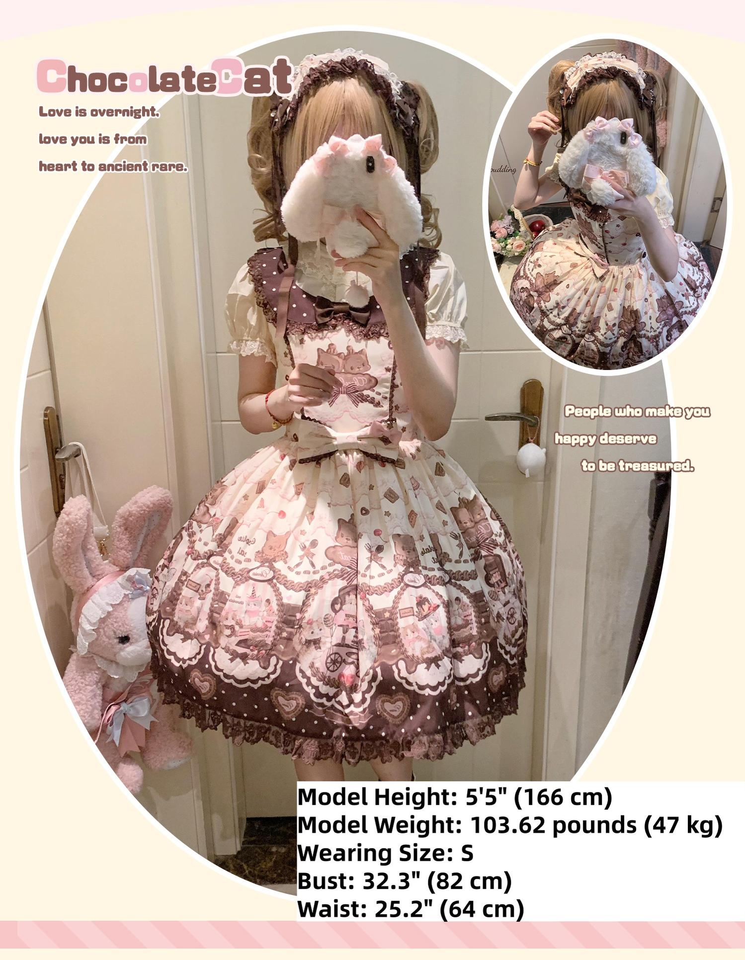 Chocolate Cat - Kawaii Lolita JSK, Cat & Chocolate Print