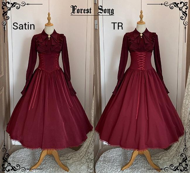 Forest Song - Astris - Reversible Classic Lolita High Waist Fishbone Skirt Red SK Only / Long / High-Waist S